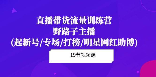 （10016期）直播带货流量特训营，野路子主播(起新号/专场/打榜/明星网红助博)19节课-知享知识库
