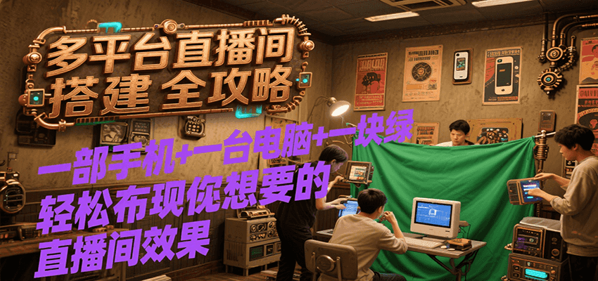 多平台直播间搭建全攻略，一部手机+一台电脑+一块绿布轻松实现你想要的直播间效果-知享知识库
