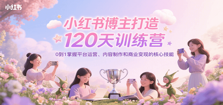 小红书博主打造120天训练营，0到1掌握平台运营、内容制作和商业变现-知享知识库