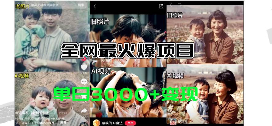 全网爆火的AI让老照片动起来教程，蹭热点日赚3000+，内含免费工具一键…-知享知识库