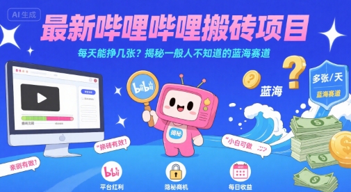 最新哔哩哔哩上B站搬砖项目，每天能挣几张？揭秘一般人不知道的蓝海赛道-知享知识库