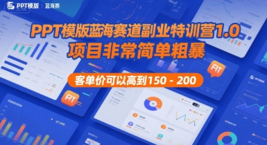 PPT模版蓝海赛道副业特训营1.0，项目非常简单粗暴，客单价可以高到150-200-知享知识库