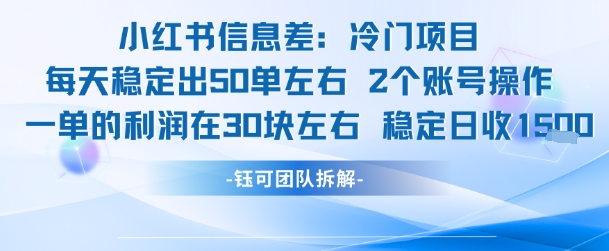小红书信息差冷门项目一单利润30块每天稳定1.5k左右2个账号操作-知享知识库