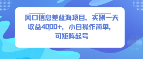风口信息差蓝海项目，实测一天收益4k+，小白操作简单，可矩阵起号-知享知识库