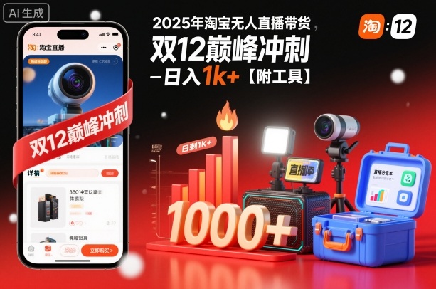 2025年淘宝无人直播带货,冲刺双12,日入1k+【附工具】【揭秘】-知享知识库