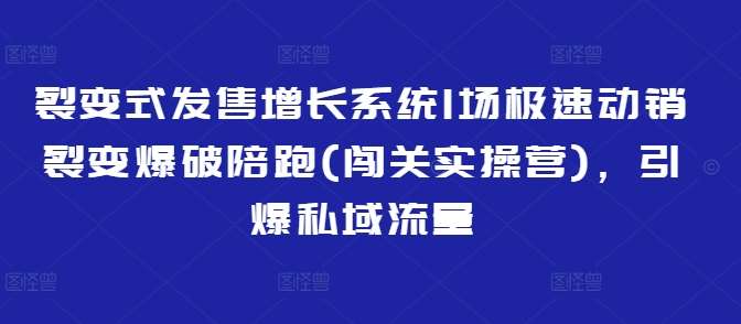 裂变式发售增长系统1场极速动销裂变爆破陪跑(闯关实操营)，引爆私域流量-知享知识库