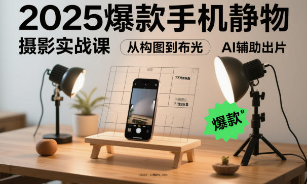 2025爆款手机静物摄影实战课,从构图到布光,不用贵设备,AI辅助出片-知享知识库