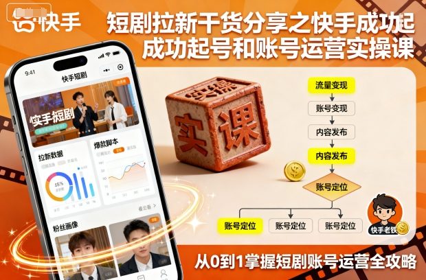 短剧拉新干货分享之快手成功起号和账号运营实操课-知享知识库