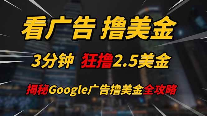（14701期）看广告，撸美金！！3分钟赚2.5美金！！日入200美金不是梦！揭秘Google…-知享知识库