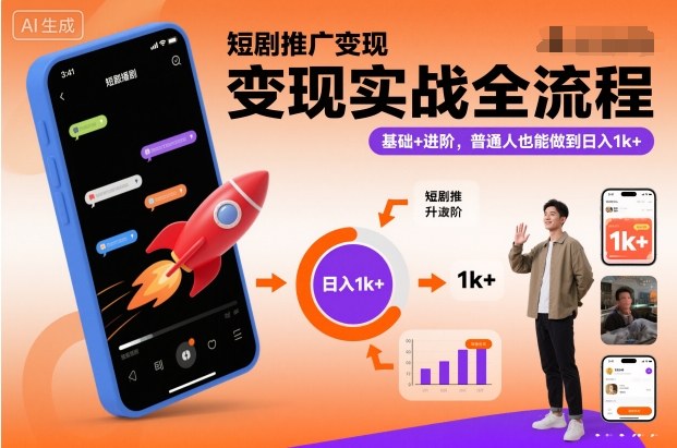 短剧推广变现实战全流程,基础+进阶,普通人也能做到日入1k+-知享知识库