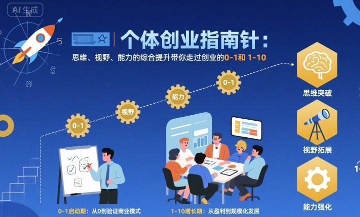 个体创业指南针，思维、视野、能力的综合提升带你走过创业的0-1和1-10【音频】-知享知识库