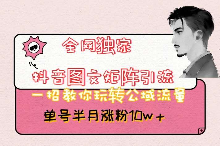 全网独家抖音图文矩阵引流,一招教你玩转公域流量,单号半月涨粉10w+【揭秘】-知享知识库