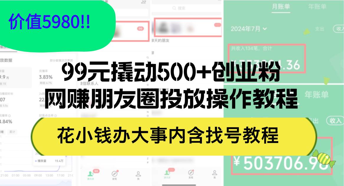 99元撬动500+创业粉，网赚朋友圈投放操作教程价值5980！花小钱办大事内…-知享知识库