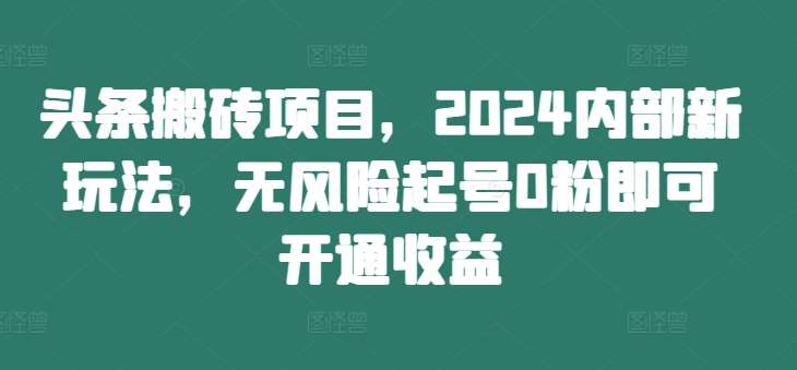 头条搬砖项目，2024内部新玩法，无风险起号0粉即可开通收益-知享知识库