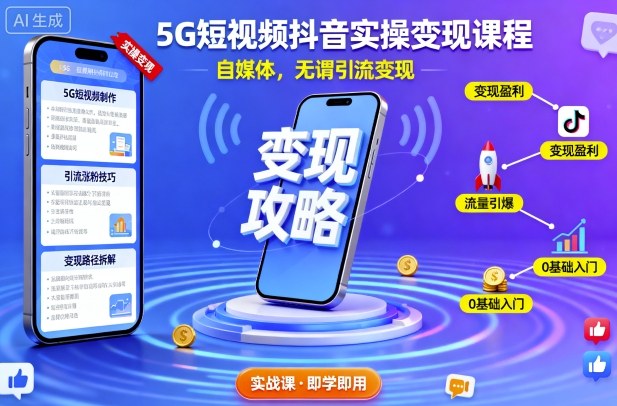 5G短视频抖音实操变现课程,自媒体,无谓引流变现-知享知识库