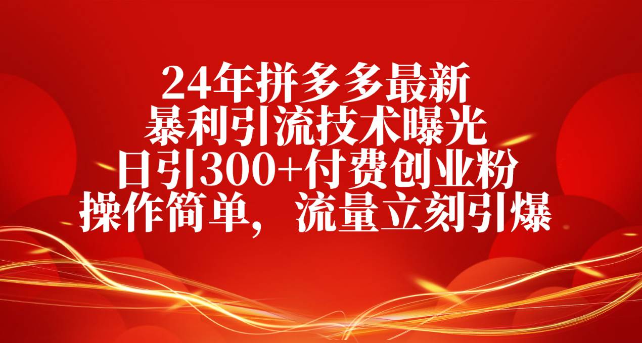 （10559期）24年拼多多最新暴利引流技术曝光，日引300+付费创业粉，操作简单，流量…-知享知识库