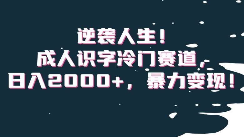逆袭人生!成人识字冷门赛道,日入2000+,暴力变现!【揭秘】-知享知识库