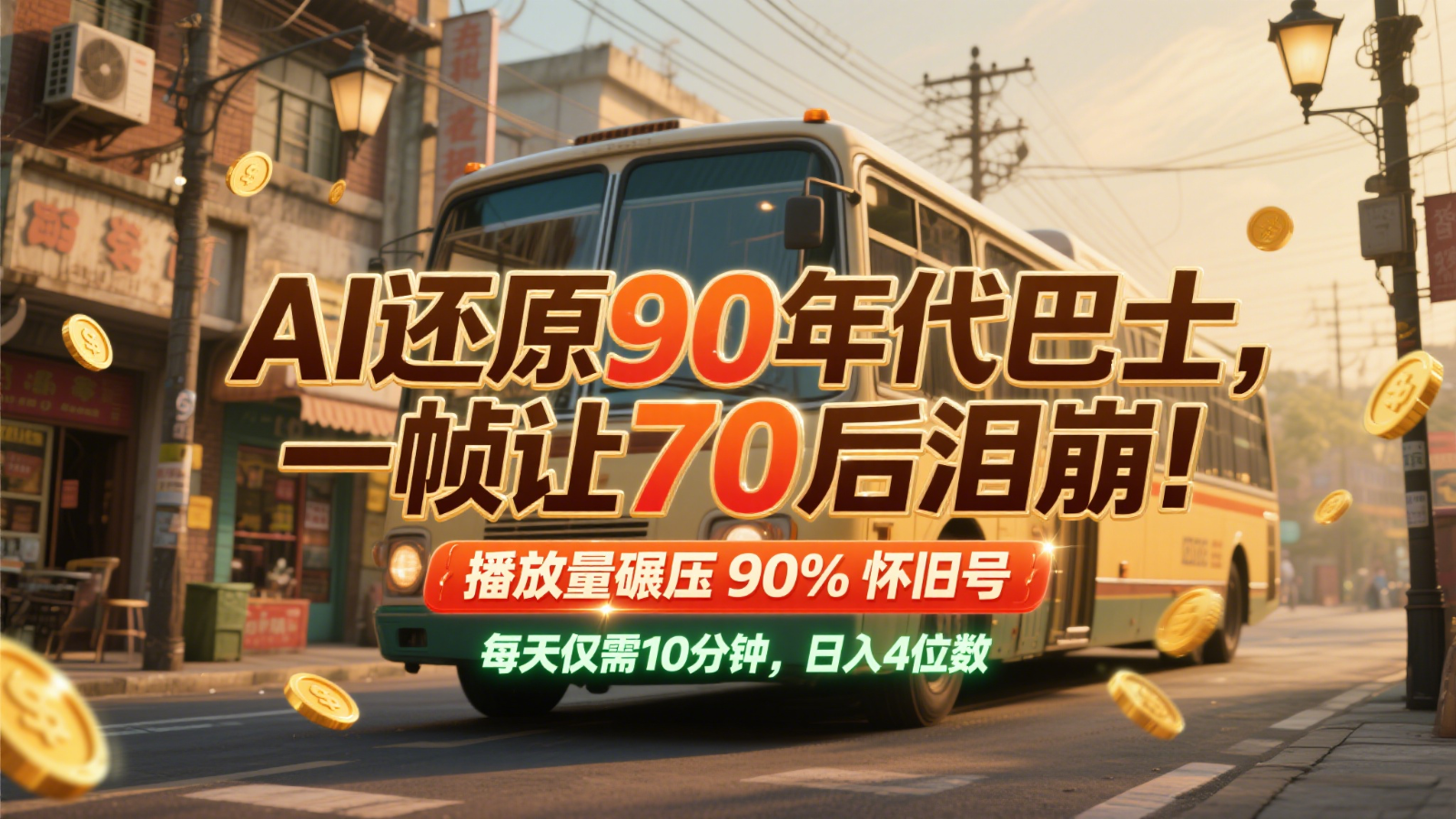 AI还原90年代巴士，一帧让70后泪崩！播放量碾压90%怀旧号，每天10分钟，日入4位数-知享知识库