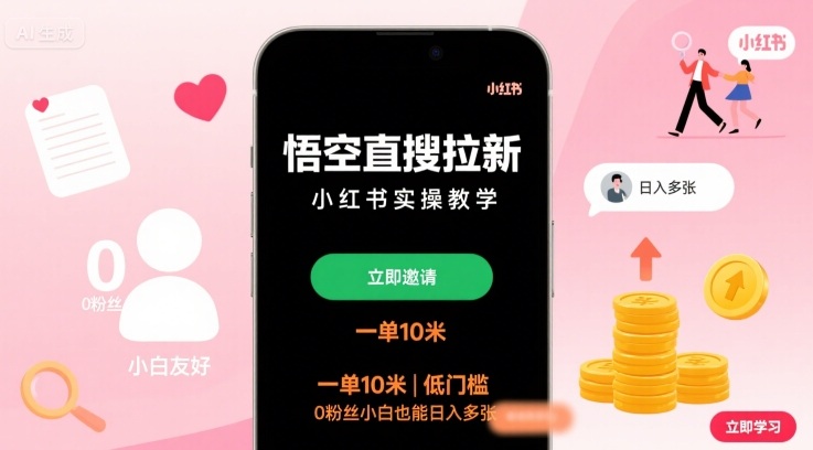 悟空直搜拉新小红书实操教学,一单10米,低门槛,0粉丝小白也能日入多张-知享知识库