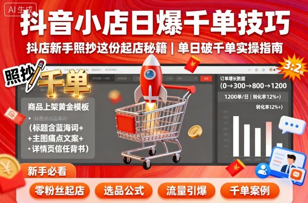 抖音小店日爆千单技巧，抖店新手照抄这份起店秘籍，单日破千单-知享知识库