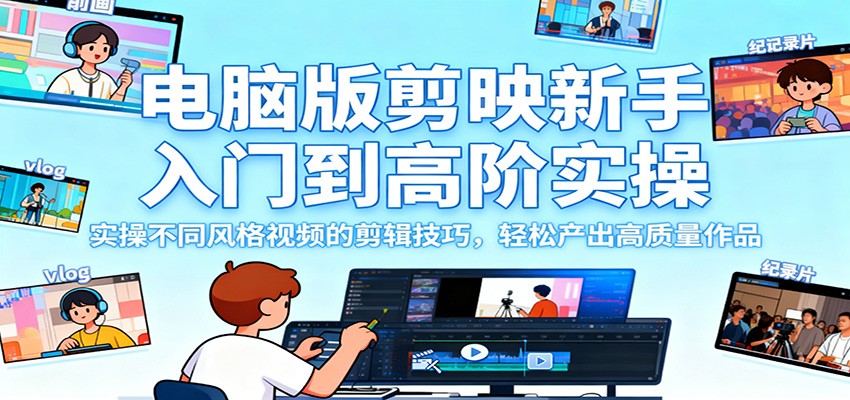 电脑版剪映新手入门到高阶实操,实操不同风格视频的剪辑技巧,轻松产出高质量作品-知享知识库