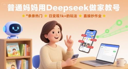 普通妈妈用Deepseek做家教号，条条热门，日变现1k+的玩法，直接抄作业-知享知识库