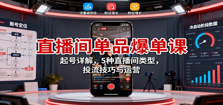 直播间单品爆单课:起号详解,5种直播间类型,投流技巧与运营-知享知识库