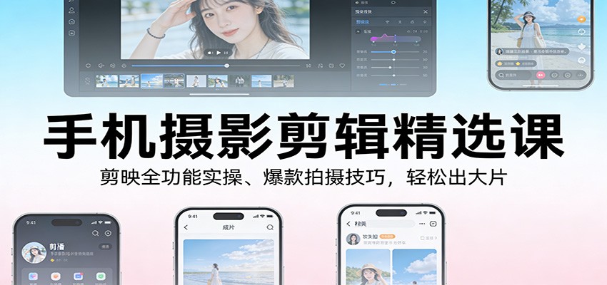 手机摄影剪辑精选课：剪映全功能实操、爆款拍摄技巧，轻松出大片-知享知识网