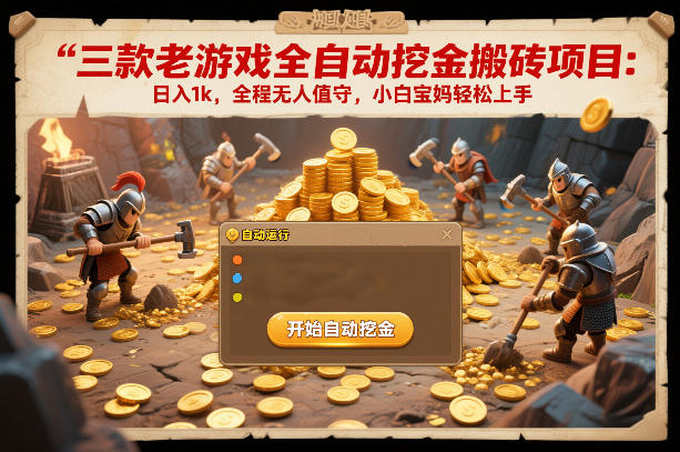 三款老游戏全自动挖金搬砖项目：日入1k，全程无人值守，小白宝妈轻松上手【揭秘】-知享知识库