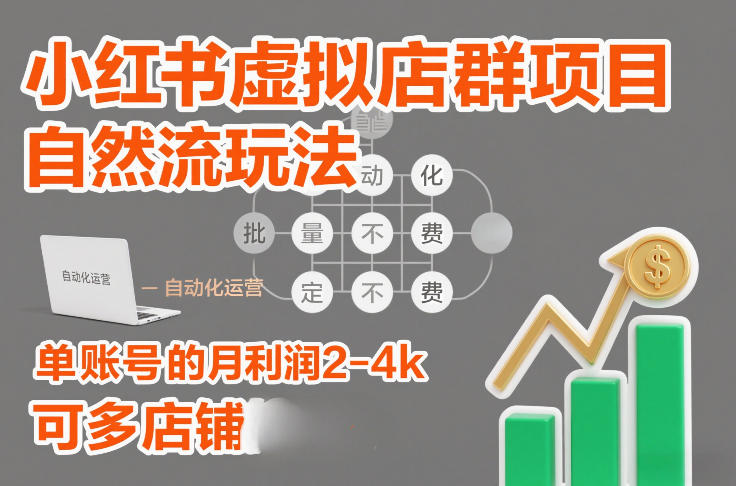 小红书虚拟店群项目，自然流玩法，批量自动化，稳定不费号，单账号的月利润2-4k，可多店矩阵-知享知识库