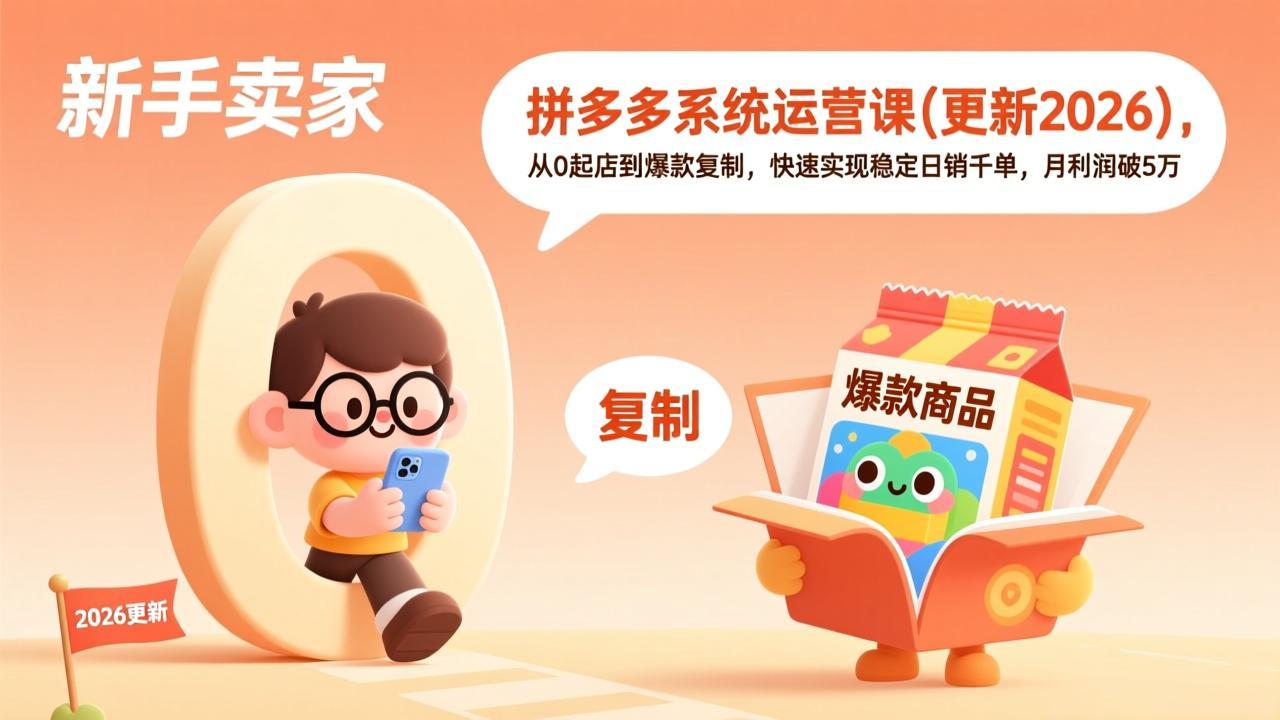 (17202期)拼多多系统运营课(更新2026),从0起店到爆款复制,快速实现稳定日销千单,月利润破5万-知享知识库