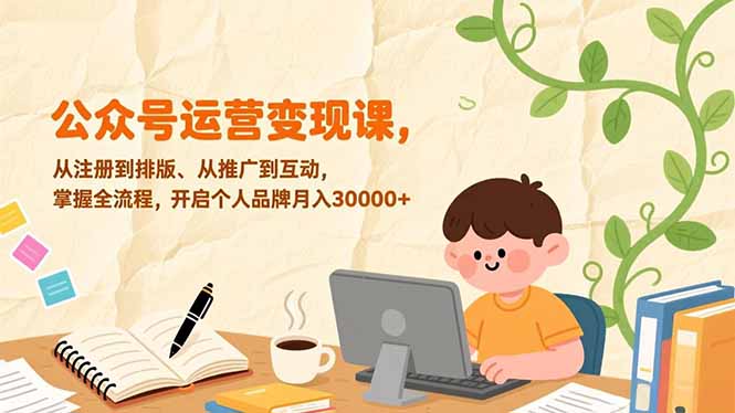 （17067期）公众号运营变现课，从注册到排版、从推广到互动，掌握全流程，开启个人品牌月入30000+-知享知识库
