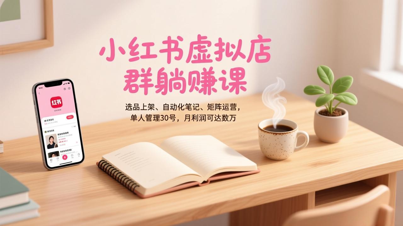 （17072期）小红书虚拟店群躺赚课，选品上架、自动化笔记、矩阵运营，单人管理30号，月利润可达数万-知享知识库