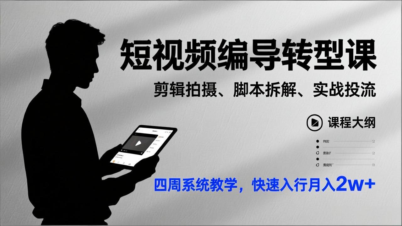 （17062期）短视频编导转型课，剪辑拍摄、脚本拆解、实战投流，四周系统教学，快速入行月入2w+-知享知识库