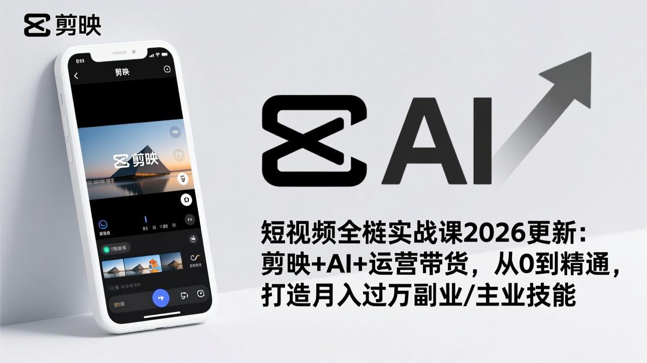 (17231期)短视频全栈实战课2026更新:剪映+AI+运营带货,从0到精通,打造月入过万副业/主业技能-知享知识库
