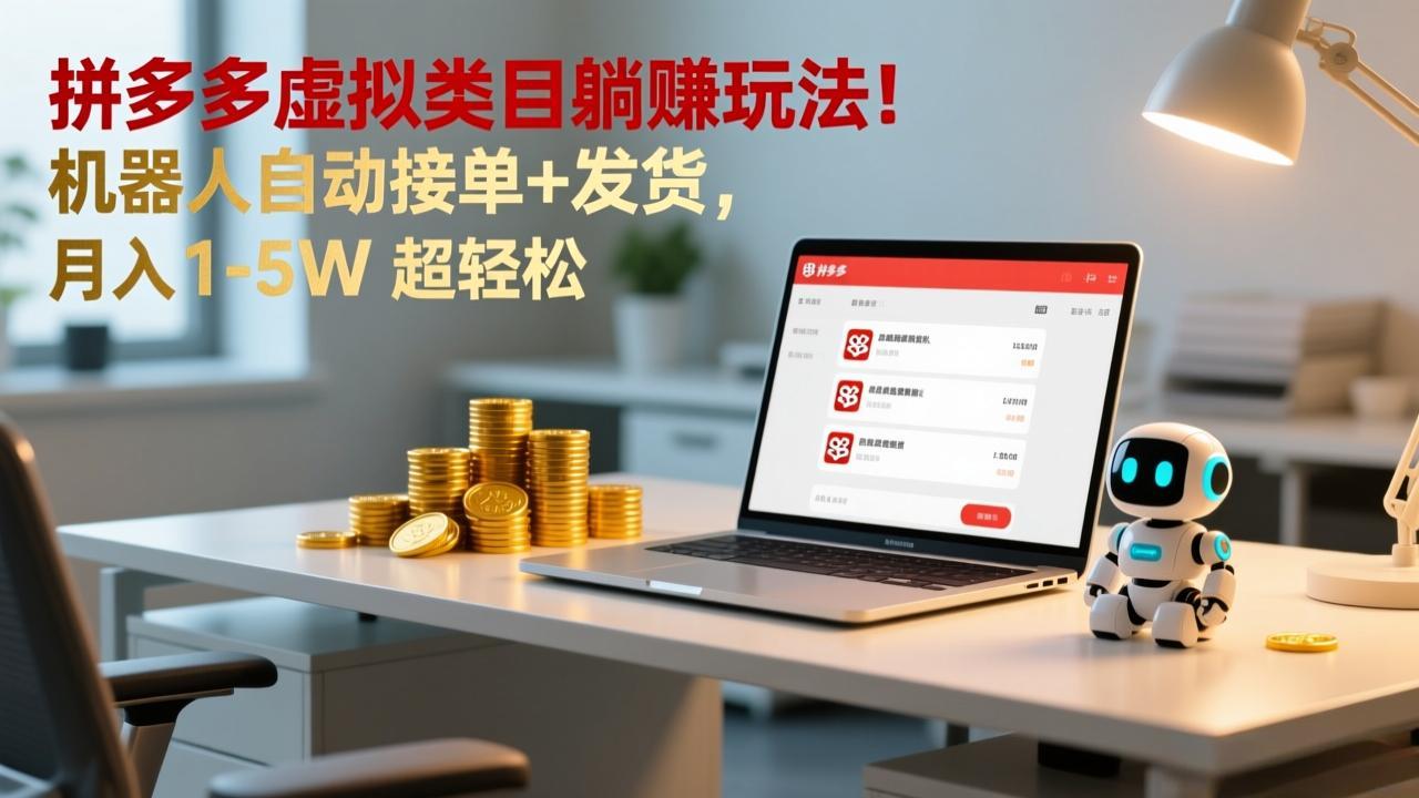 （17174期）多多虚拟类目躺赚玩法！机器人自动接单+发货，月入 1-5W 超轻松-知享知识库