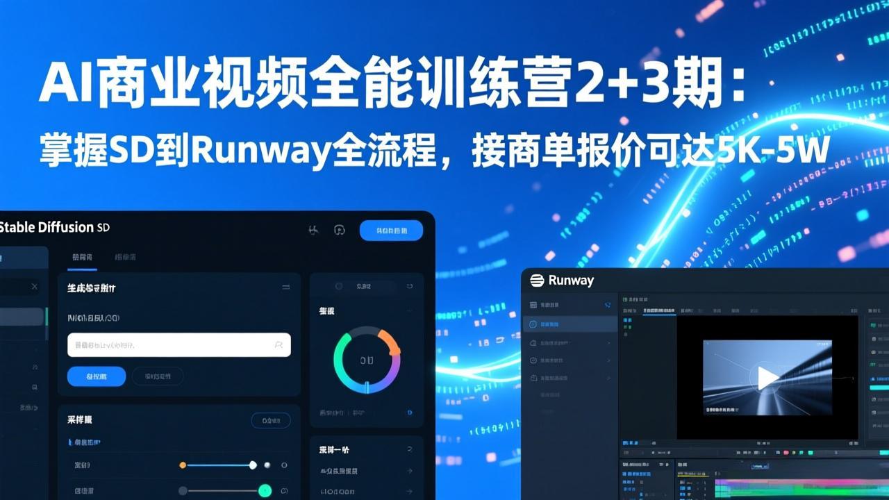 (17235期)AI商业视频全能训练营2+3期:掌握SD到Runway全流程,接商单报价可达5K-5W-知享知识库