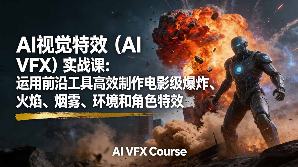 (17212期)AI视觉特效(AI VFX)实战课:运用前沿工具高效制作电影级爆炸、火焰、烟雾、环境和角色特效-知享知识库