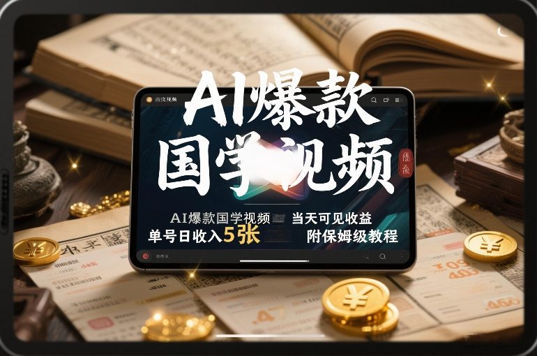 AI爆款国学视频，独家起号方法，小白直接上手，当天可见收益，单号日收入5张+附保姆级教程-知享知识网