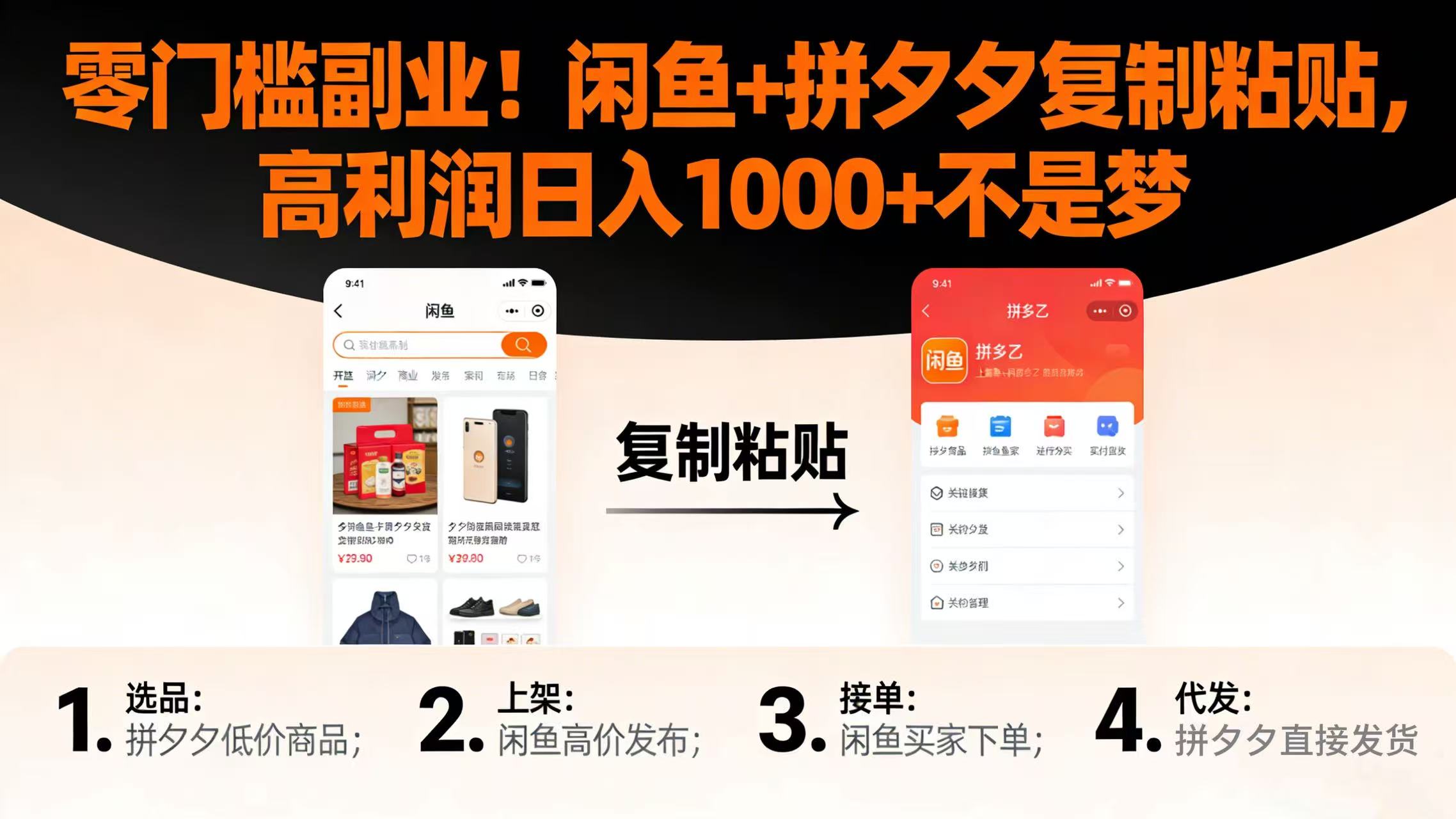 零门槛副业!闲鱼 + 拼夕夕复制粘贴,高利润日入 1000 + 不是梦-知享知识库