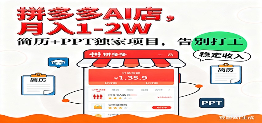 【独家】拼多多虚拟店，AI简历+PPT，单店月稳定1-2W，未来AI服务风口项目！-知享知识库