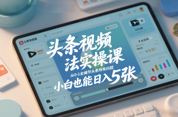 头条视频玩法实操课，从0-1全细节头条所有问题，小白也能日入5张-知享知识库