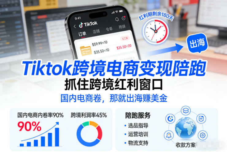 Tiktok跨境电商变现陪跑，抓住跨境红利窗口，国内电商卷，那就出海賺美金-知享知识库