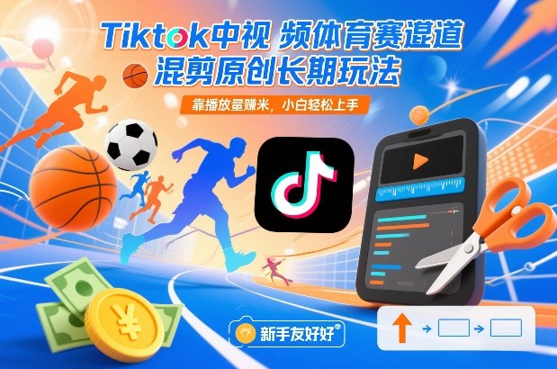 Tiktok中视频体育赛道混剪原创长期玩法，靠播放量賺米，小白轻松上手-知享知识库