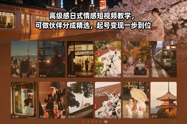 高级感日式情感短视频教学，可做伙伴分成精选，起号变现一步到位-知享知识库