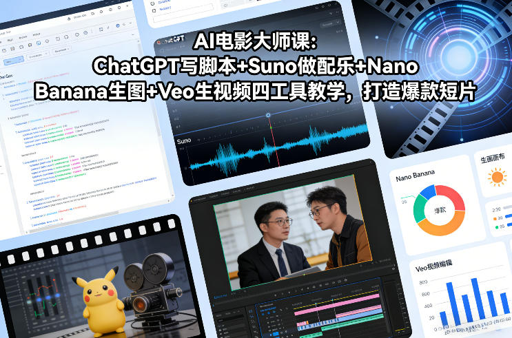 AI电影大师课：ChatGPT写脚本+Suno做配乐+Nano Banana生图+Veo生视频，打造爆款短片-知享知识库