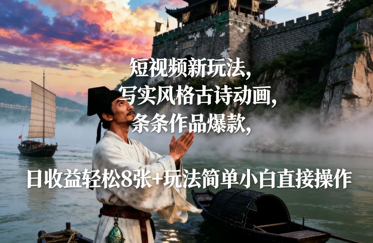 短视频新玩法，写实风格古诗动画，条条作品爆款，日收益轻松8张+玩法简单小白直接操作-知享知识库