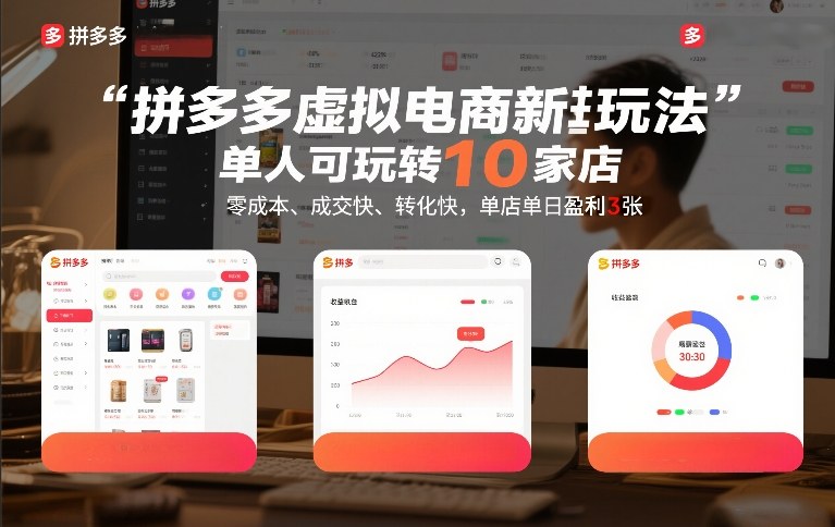 拼多多虚拟电商新玩法,单人可玩转10家店,零成本、成交快、转化快,单店单日盈利3张【揭秘】-知享知识网