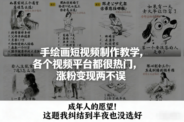 手绘画短视频制作教学，各个视频平台都很热门，涨粉变现两不误-知享知识库