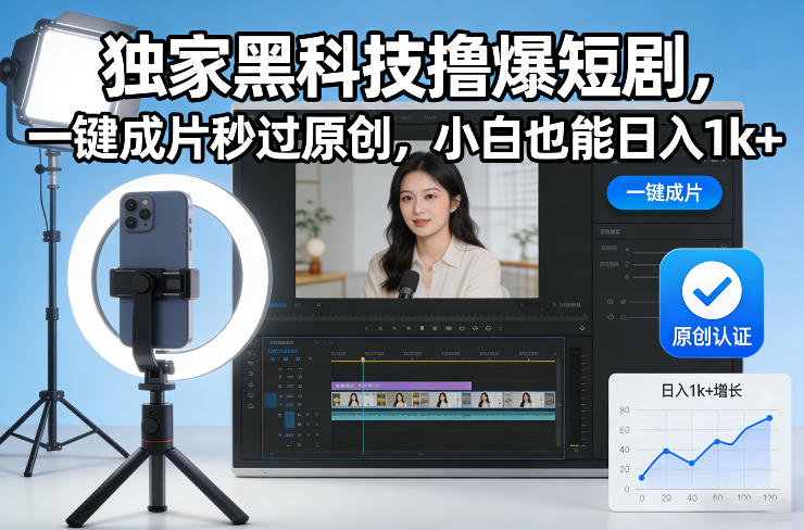 独家黑科技撸爆短剧，一键成片秒过原创，小白也能日入1k+【揭秘】-知享知识库